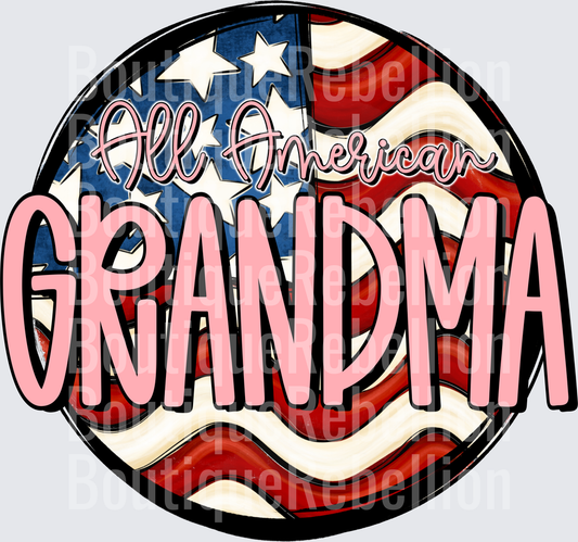 All American Grandma Patriotic Flag Circle Design Single DTF Transfer