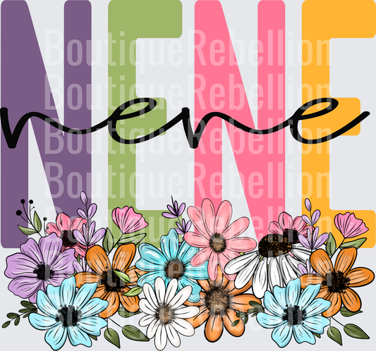NENE Colorful Letters with Wildflower Border Single DTF Transfer