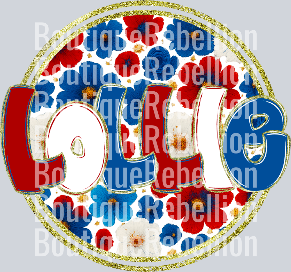 Lollie Red White & Blue Floral Single DTF Transfer