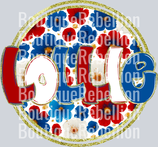 Lollie Red White & Blue Floral Single DTF Transfer