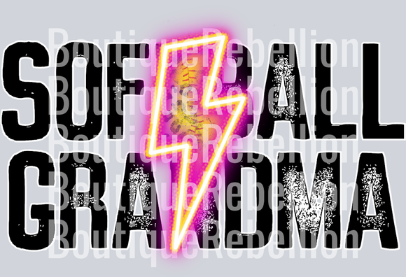Softball Grandma Pink+Yellow Neon Bolt Single DTF Image
