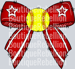 Softball Bow-Maroon Single DTF Image