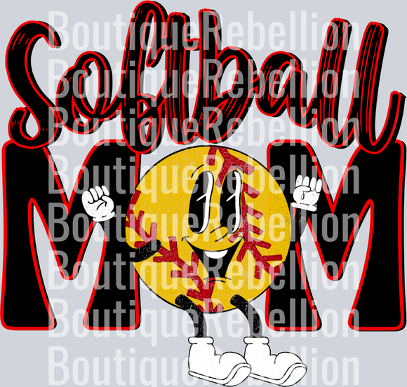 Softball Mom Retro Red Black Single DTF Image