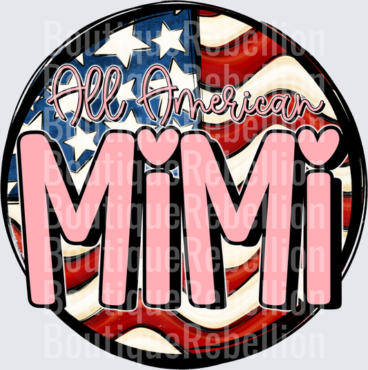 All American MiMi Patriotic Flag Circle Design Single DTF Transfer
