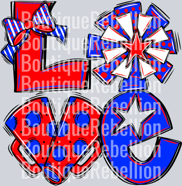 Love Cheer Red Blue Single DTF Transfer