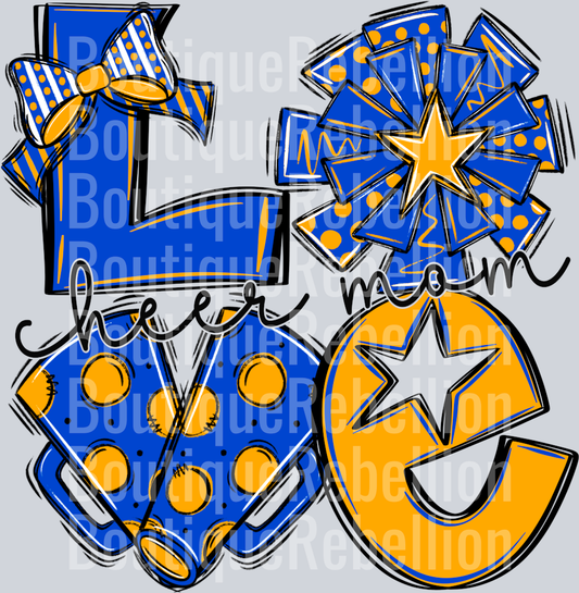 Cheer Mom Love Royal Blue Yellowgold Single DTF Transfer