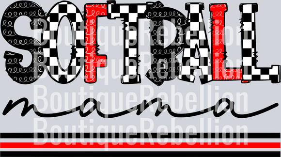 Softball Mama-Black Red Single DTF Image