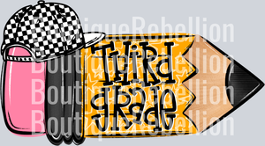 School Pencil Doodle Boy Third Grade Single DTF Transfer