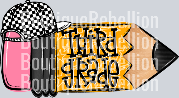 School Pencil Doodle Boy Third Grade Single DTF Transfer