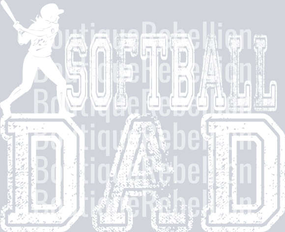 Softball Dad White Text Single DTF Image