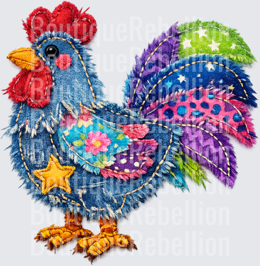 Faux Frayed Rooster Single DTF Transfer