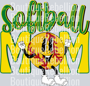 Softball Mom Retro Green Yellow Single DTF Image