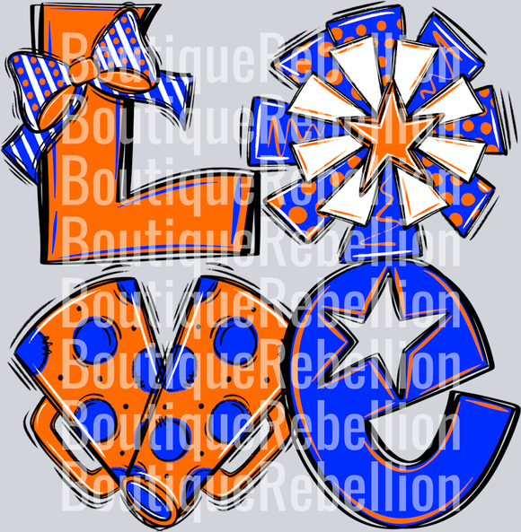 Love Cheer Orange Blue Single DTF Transfer