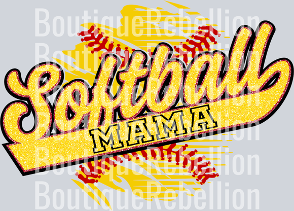 Softball Mama Faux Glitter Single DTF Image