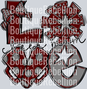 Cheer Mom Love Maroon Grey Single DTF Transfer