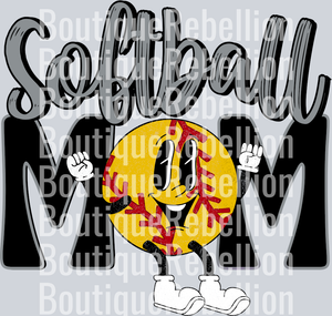 Softball Mom Retro Black Silver Single DTF Image
