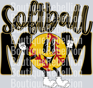 Softball Mom Retro Black Gold Single DTF Image