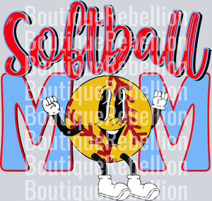 Softball Mom Retro Blue Red Single DTF Image