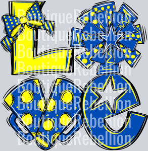 Love Cheer Blue Yellow Single DTF Transfer