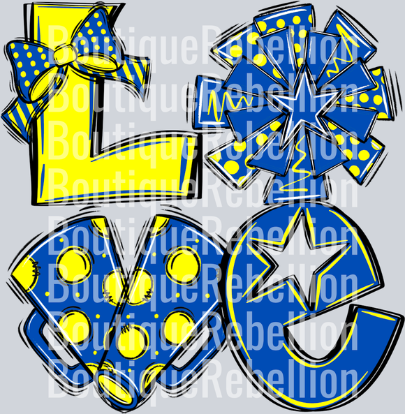 Love Cheer Blue Yellow Single DTF Transfer
