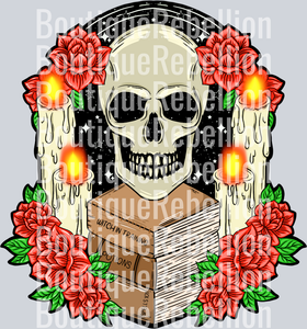 Skull candles and books Single DTF Transfer
