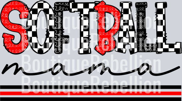 Softball Mama-Red Black Single DTF Image