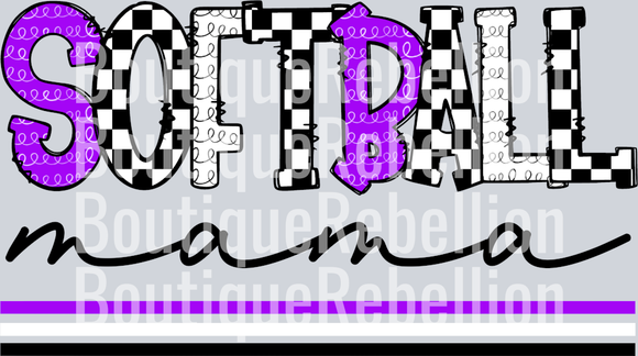 Softball Mama-Purple White Single DTF Image