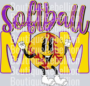 Softball Mom Retro Purple Yellow Single DTF Image