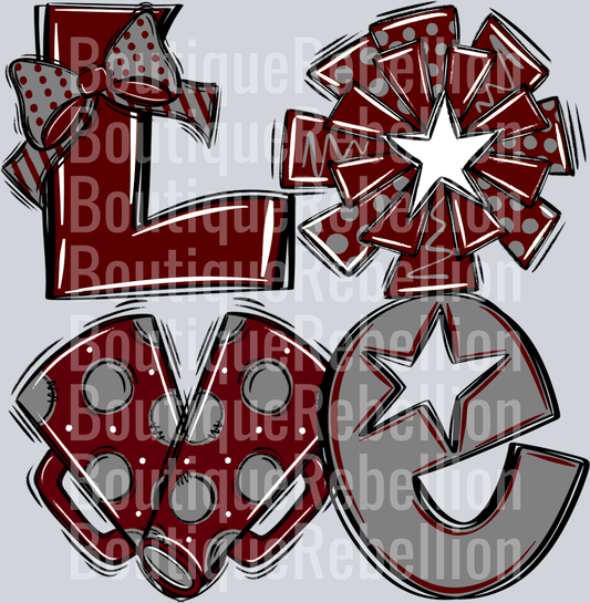 Love Cheer Maroon Grey White Single DTF Transfer