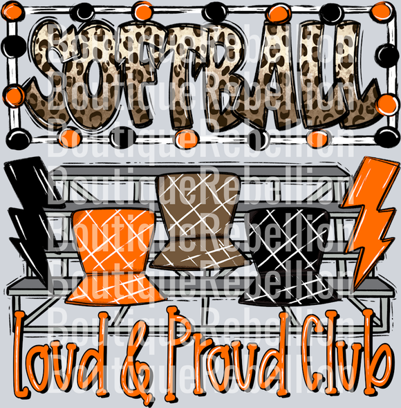 Loud Proud Softball Club Orange Black Single DTF Image