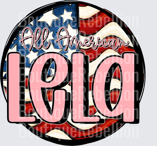 All American Lela Patriotic Flag Design Single DTF Transfer