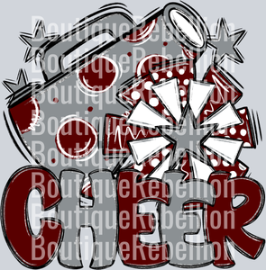 Burgundy & Grey Cheer Single DTF Transfer