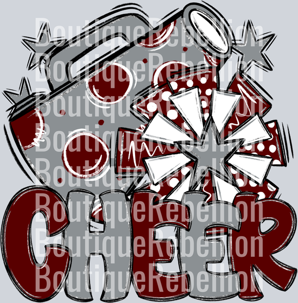 Burgundy & Grey Cheer Single DTF Transfer