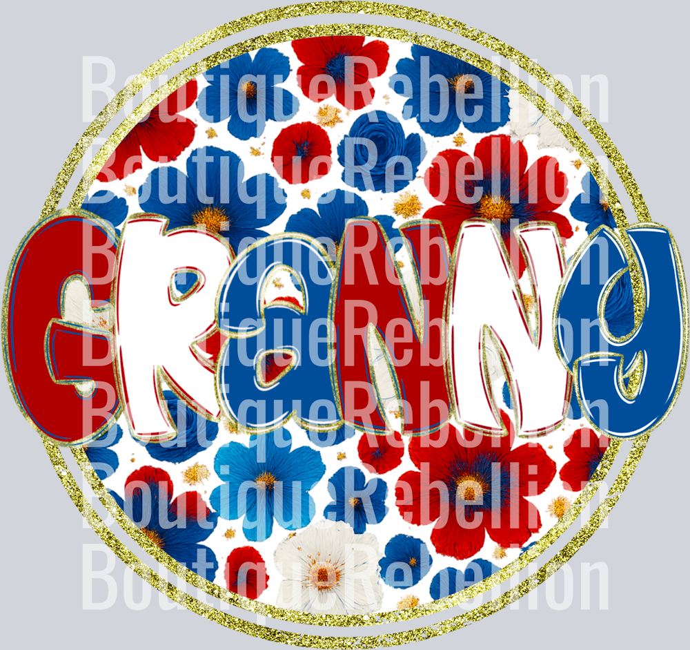 Granny Red White & Blue Floral Single DTF Transfer