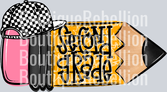 School Pencil Doodle Boy Second Grade Single DTF Transfer