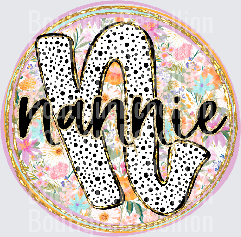 Nannie Polka Dots and Paint Stroke Background Single DTF Transfer