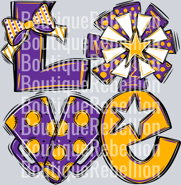 Love Cheer Purple Yellowgold Single DTF Transfer