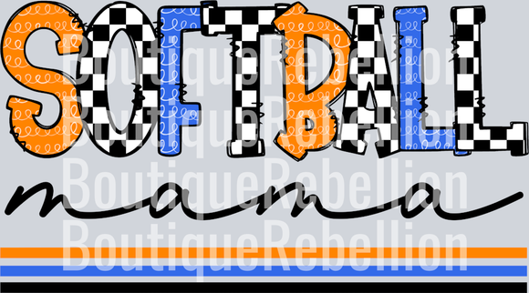 Softball Mama-Orange Royal Blue Single DTF Image