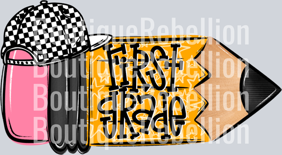 School Pencil Doodle Boy First Grade Single DTF Transfer