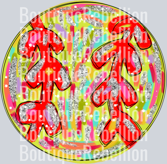 Softball Shape Silver Glitz Single DTF Image