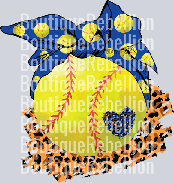 Royal Blue Bow Leopard Softball Single DTF Image