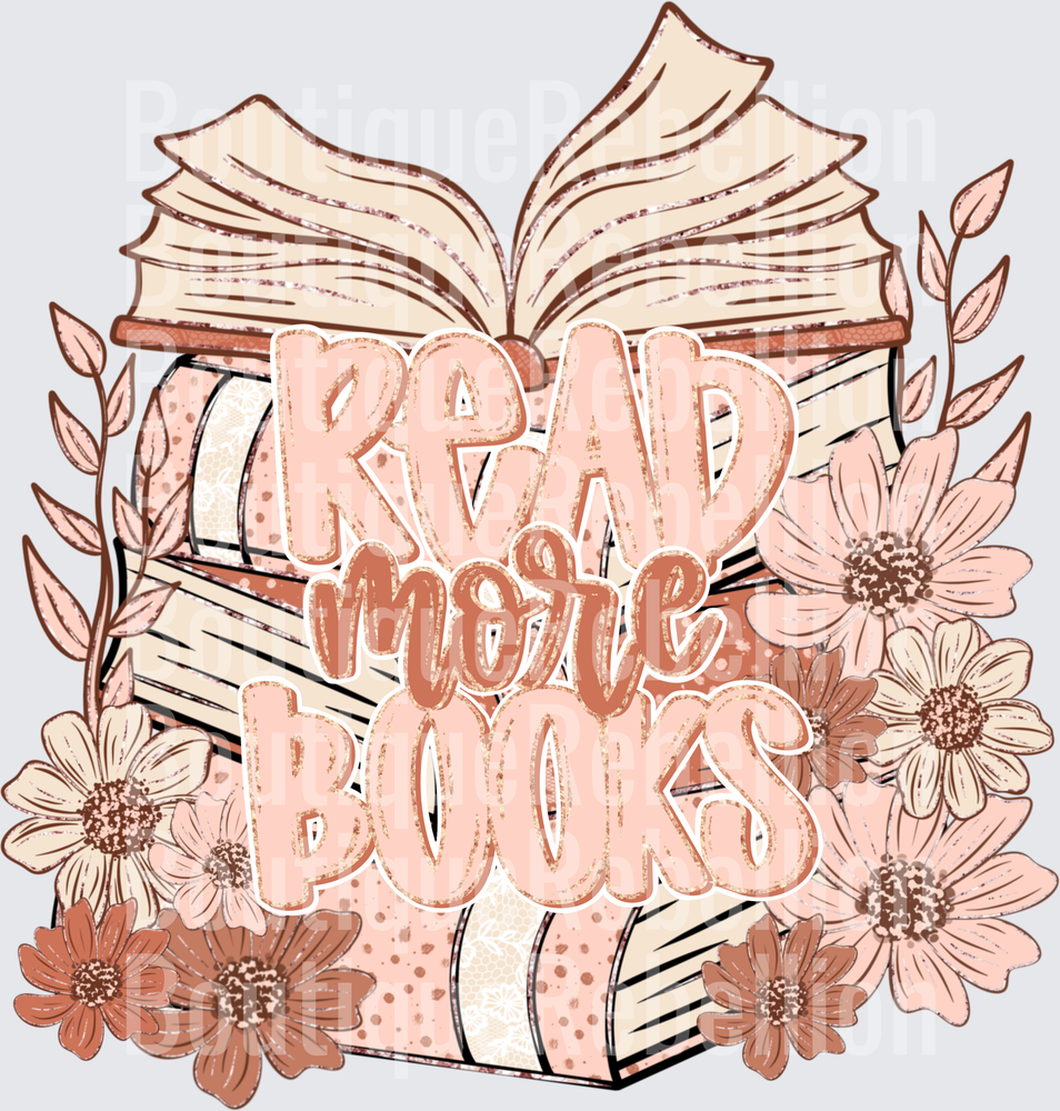 Read More Books Stack with Floral Design Single DTF Transfer