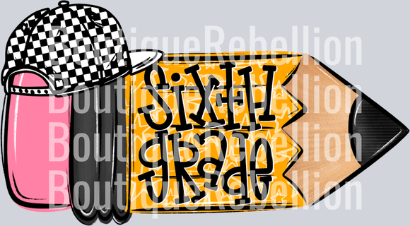 School Pencil Doodle Boy Sixth Grade Single DTF Transfer