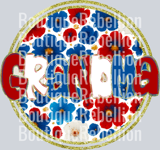 Grandma Red White & Blue Floral Single DTF Transfer
