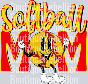 Softball Mom Retro Red Yellow Single DTF Image