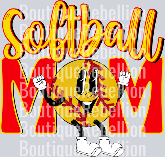 Softball Mom Retro Red Yellow Single DTF Image