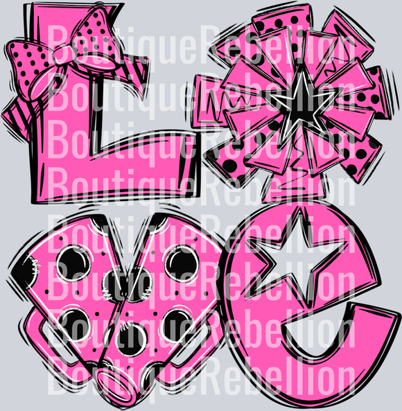 Love Cheer Black Hot Pink Single DTF Transfer
